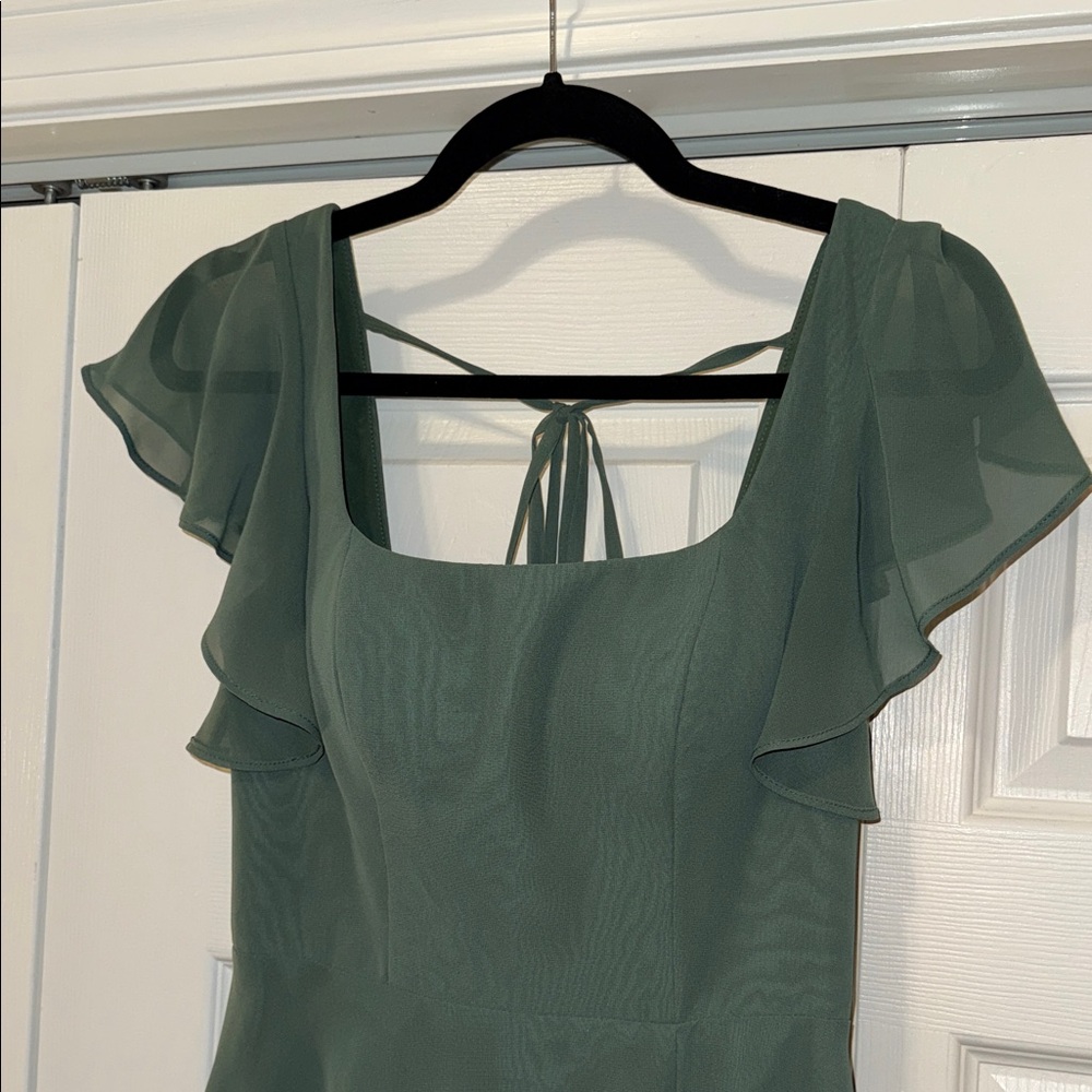 Azazie Forest Green Gown with Ruffle Sleeves - Picture 2 of 8